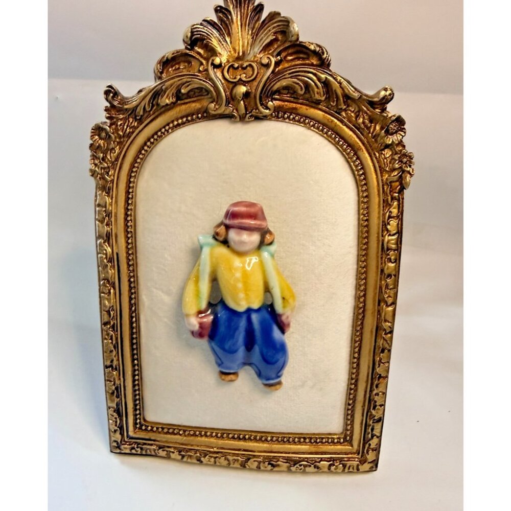 Vintage Hand-Painted Porcelain Figurine Brooch Pin Art Deco Style 3"